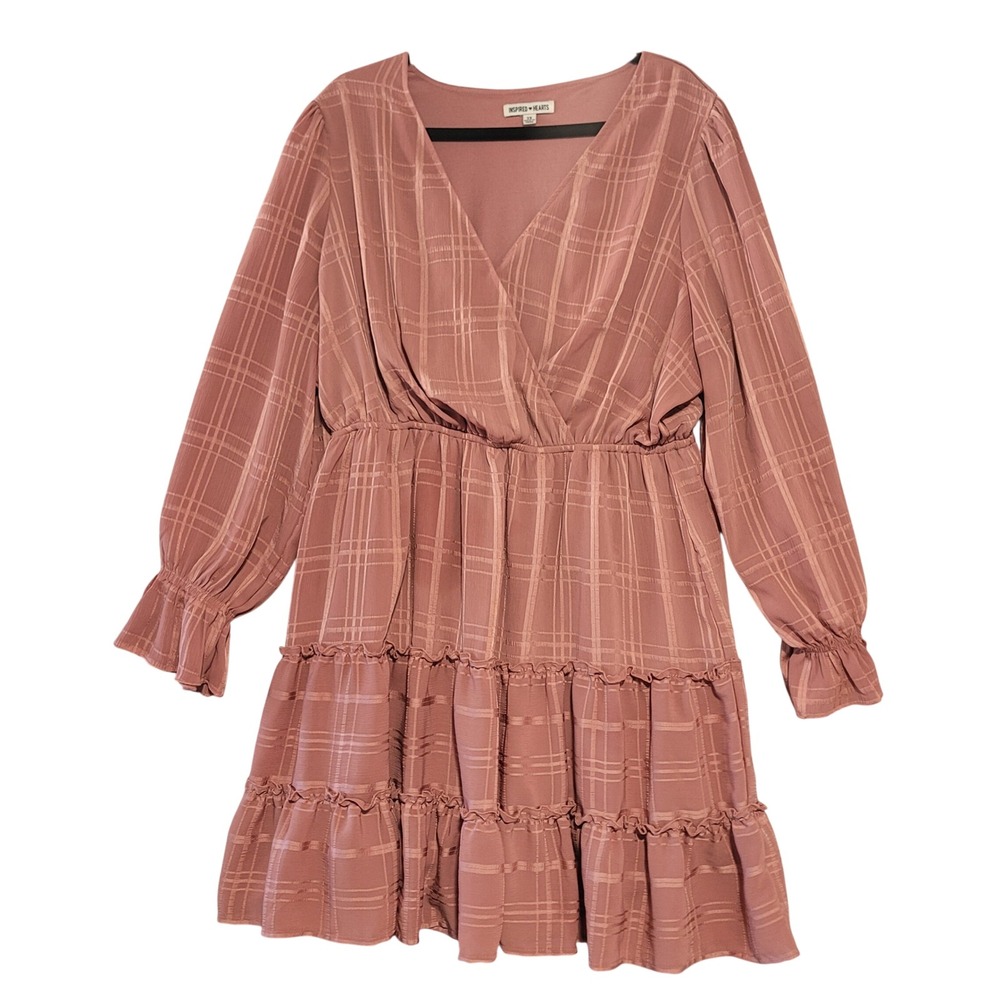 Inspired Hearts Mauve Pink Plaid Tiered Ruffle Mini Dress 3X
Babydoll